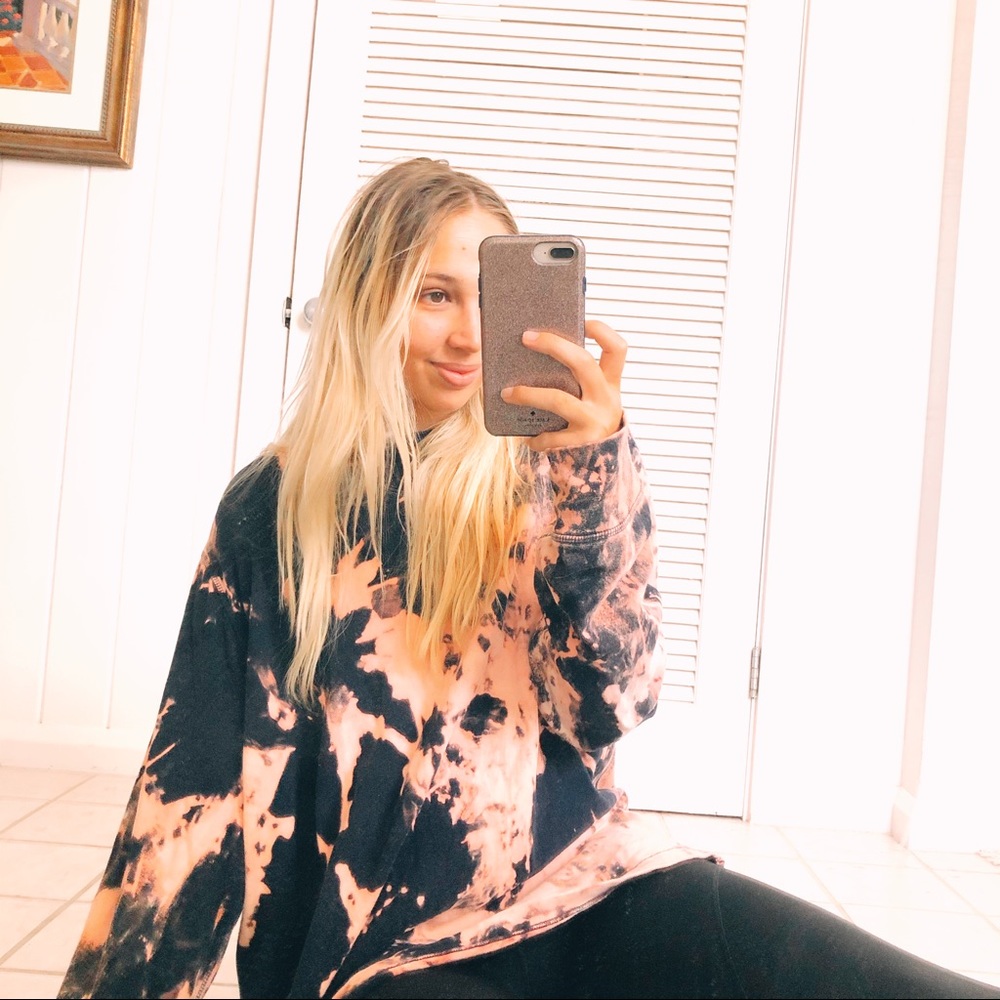J. Crew Black and Pink Tie-Dye Sweater